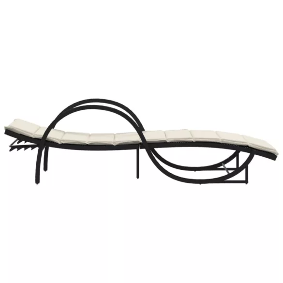 fekete polyrattan napozóágy párnával 60 x 199 x 42 cm