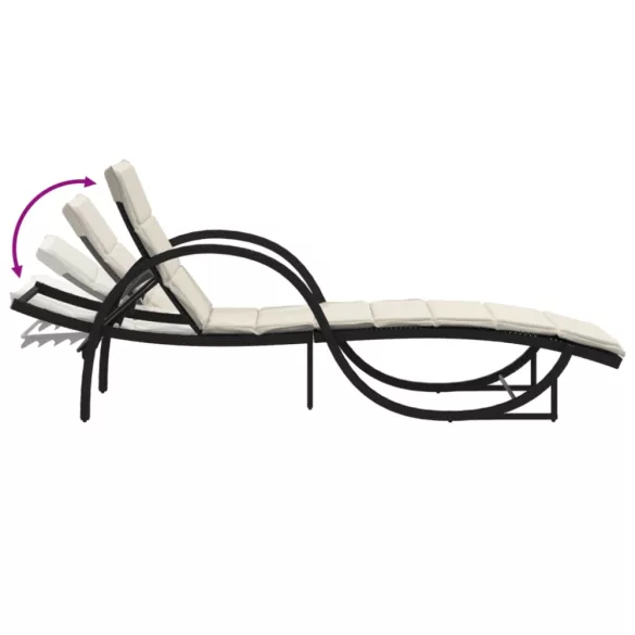 fekete polyrattan napozóágy párnával 60 x 199 x 42 cm