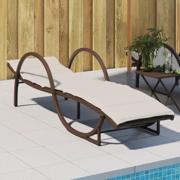 barna polyrattan napozóágy párnával 60 x 199 x 42 cm