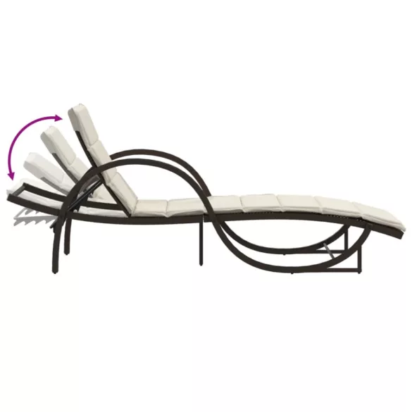 barna polyrattan napozóágy párnával 60 x 199 x 42 cm