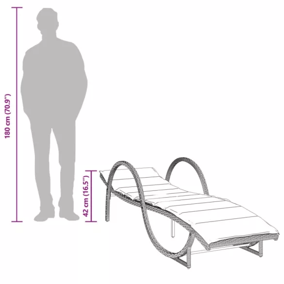 barna polyrattan napozóágy párnával 60 x 199 x 42 cm