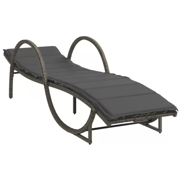 szürke polyrattan napozóágy párnával 60x199x42 cm