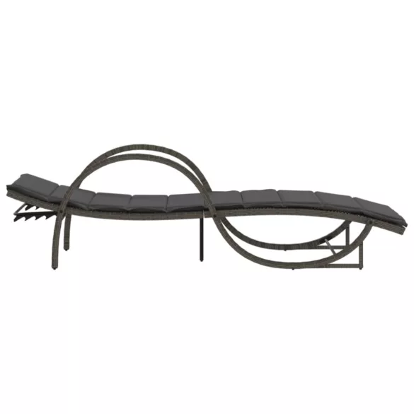szürke polyrattan napozóágy párnával 60x199x42 cm