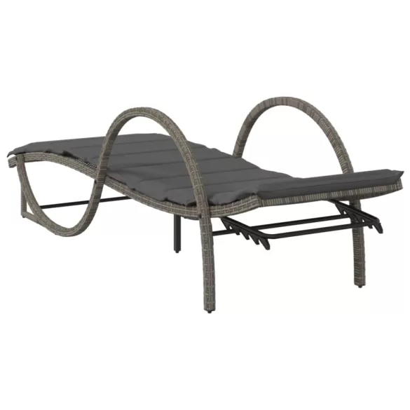 szürke polyrattan napozóágy párnával 60x199x42 cm