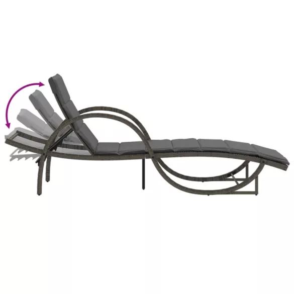 szürke polyrattan napozóágy párnával 60x199x42 cm