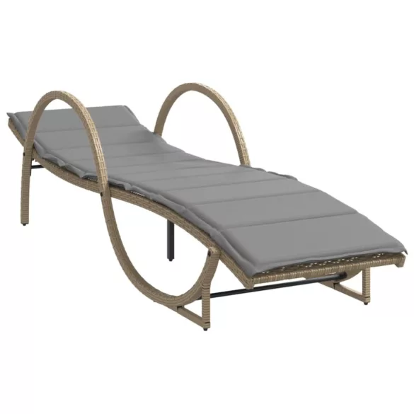 bézs polyrattan napozóágy párnával 60 x 199 x 42 cm