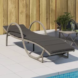   világosszürke polyrattan napozóágy párnával 60x199x42 cm