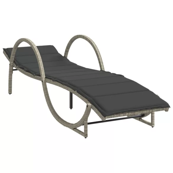 világosszürke polyrattan napozóágy párnával 60x199x42 cm