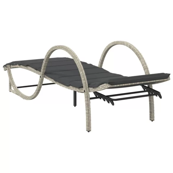 világosszürke polyrattan napozóágy párnával 60x199x42 cm
