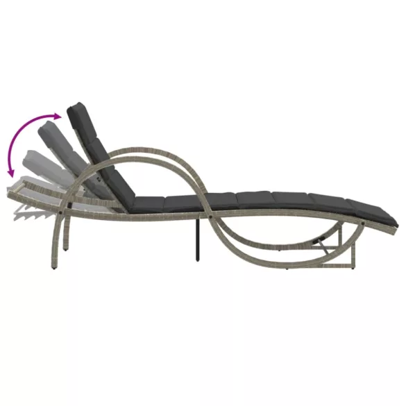 világosszürke polyrattan napozóágy párnával 60x199x42 cm