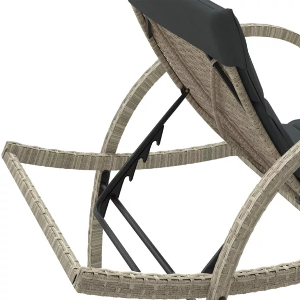 világosszürke polyrattan napozóágy párnával 60x199x42 cm
