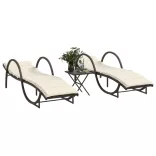 2 db barna polyrattan napozóágy asztallal