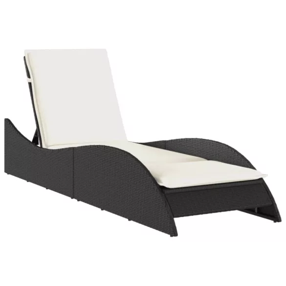 fekete polyrattan napozóágy párnával 60x205x73 cm