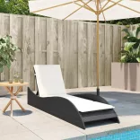 fekete polyrattan napozóágy párnával 60x205x73 cm