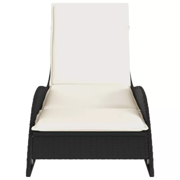 fekete polyrattan napozóágy párnával 60x205x73 cm