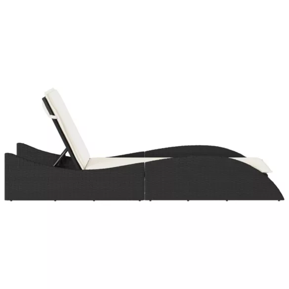 fekete polyrattan napozóágy párnával 60x205x73 cm
