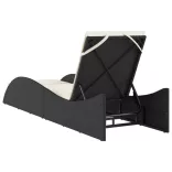 fekete polyrattan napozóágy párnával 60x205x73 cm