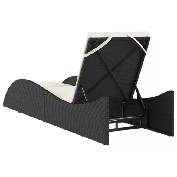 fekete polyrattan napozóágy párnával 60x205x73 cm