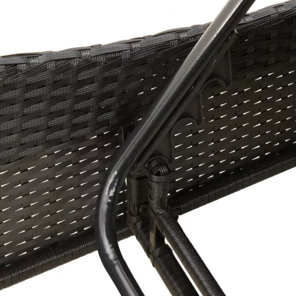 fekete polyrattan napozóágy párnával 60x205x73 cm