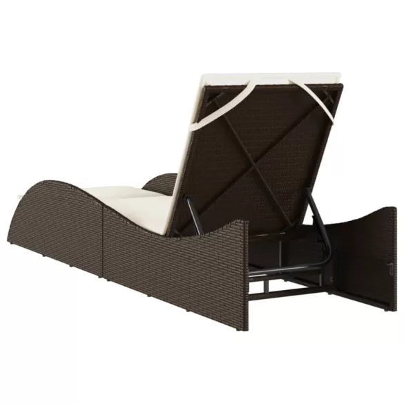 barna polyrattan napozóágy párnával 60x205x73 cm