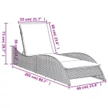 barna polyrattan napozóágy párnával 60x205x73 cm