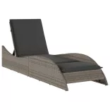 szürke polyrattan napozóágy párnával 60x205x73 cm