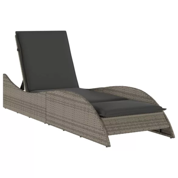 szürke polyrattan napozóágy párnával 60x205x73 cm