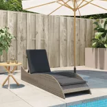 szürke polyrattan napozóágy párnával 60x205x73 cm