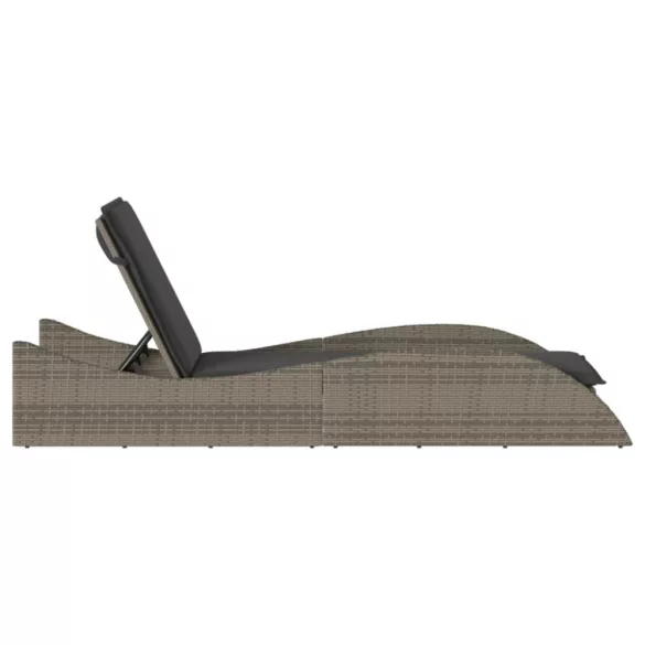 szürke polyrattan napozóágy párnával 60x205x73 cm