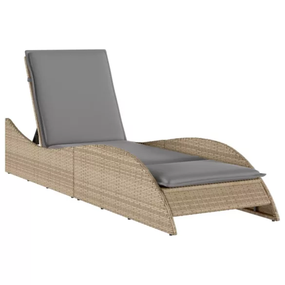 bézs polyrattan napozóágy párnával 60x205x73 cm