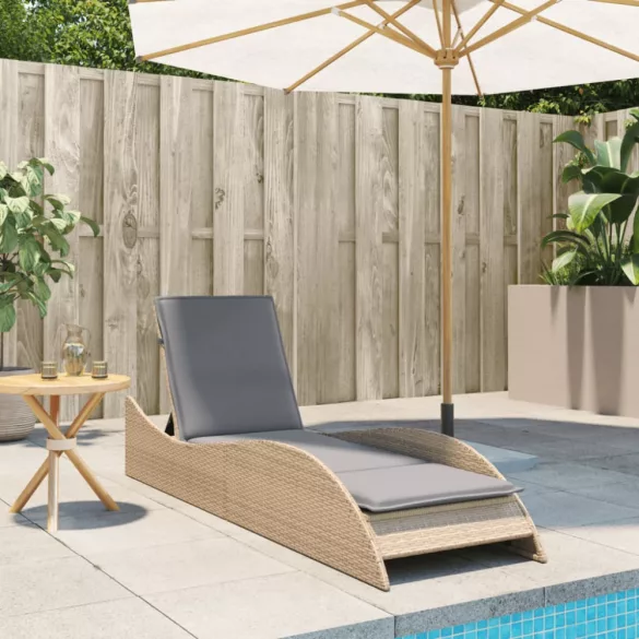 bézs polyrattan napozóágy párnával 60x205x73 cm