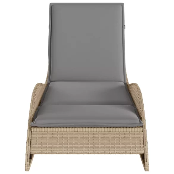 bézs polyrattan napozóágy párnával 60x205x73 cm