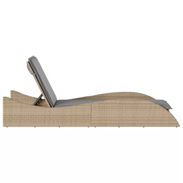 bézs polyrattan napozóágy párnával 60x205x73 cm