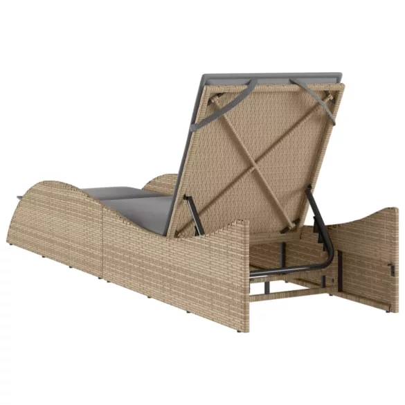 bézs polyrattan napozóágy párnával 60x205x73 cm