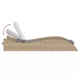 bézs polyrattan napozóágy párnával 60x205x73 cm