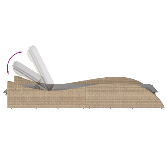 bézs polyrattan napozóágy párnával 60x205x73 cm