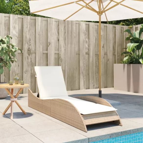 bézs polyrattan napozóágy párnával 60x205x73 cm