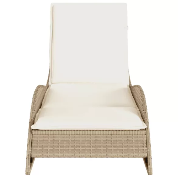 bézs polyrattan napozóágy párnával 60x205x73 cm