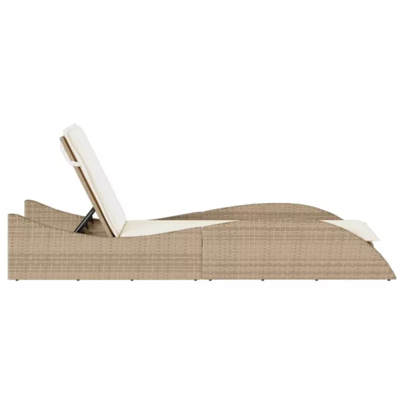 bézs polyrattan napozóágy párnával 60x205x73 cm