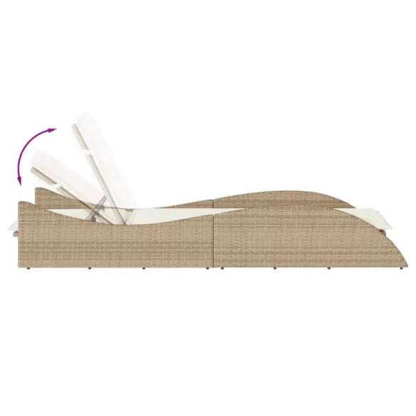 bézs polyrattan napozóágy párnával 60x205x73 cm