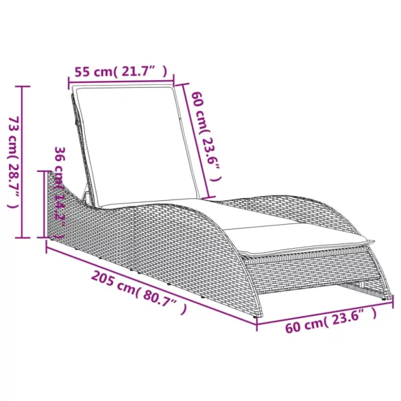 bézs polyrattan napozóágy párnával 60x205x73 cm