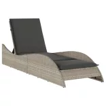 világosszürke polyrattan napozóágy párnával 60x205x73 cm