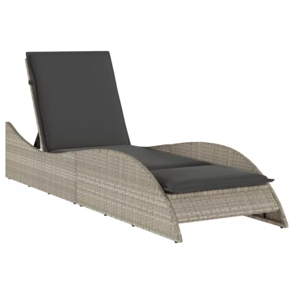 világosszürke polyrattan napozóágy párnával 60x205x73 cm