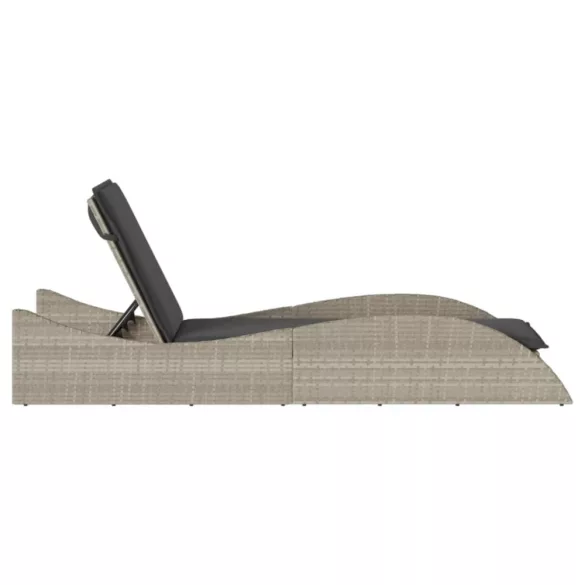 világosszürke polyrattan napozóágy párnával 60x205x73 cm