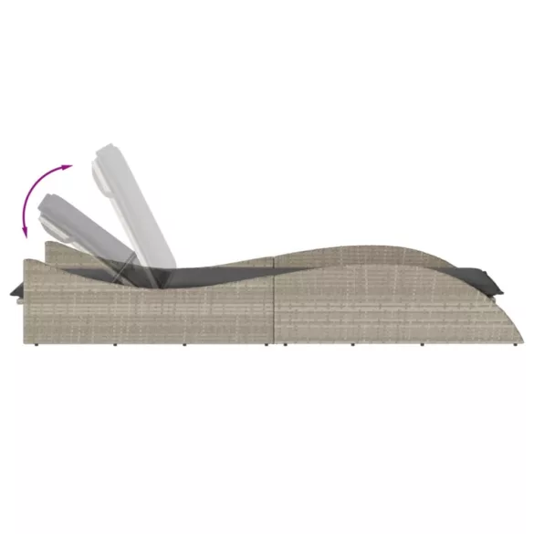 világosszürke polyrattan napozóágy párnával 60x205x73 cm