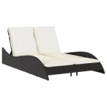 fekete polyrattan napozóágy párnákkal 114x205x73 cm