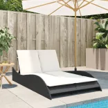 fekete polyrattan napozóágy párnákkal 114x205x73 cm