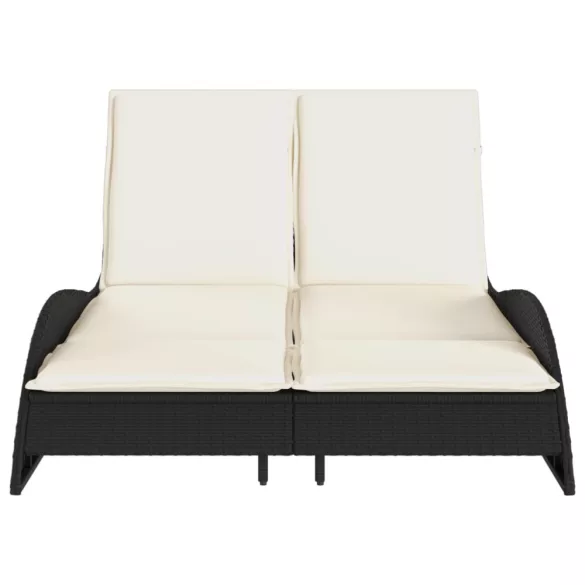 fekete polyrattan napozóágy párnákkal 114x205x73 cm