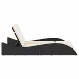 fekete polyrattan napozóágy párnákkal 114x205x73 cm