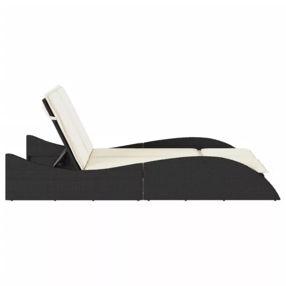 fekete polyrattan napozóágy párnákkal 114x205x73 cm